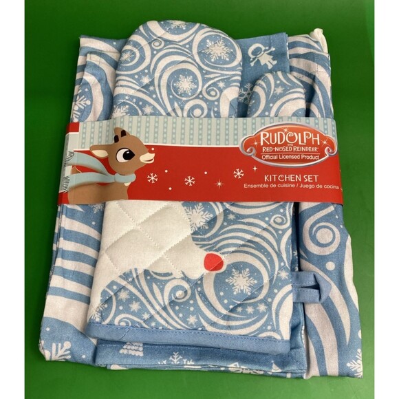 Rudolph The Red-Nosed Reindeer Christmas Kitchen Set - Apron, Oven Mitt, Towel - Picture 2 of 8